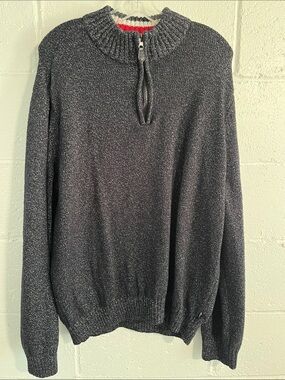 Chaps Black Marled Quarter-Zip Sweater- XL